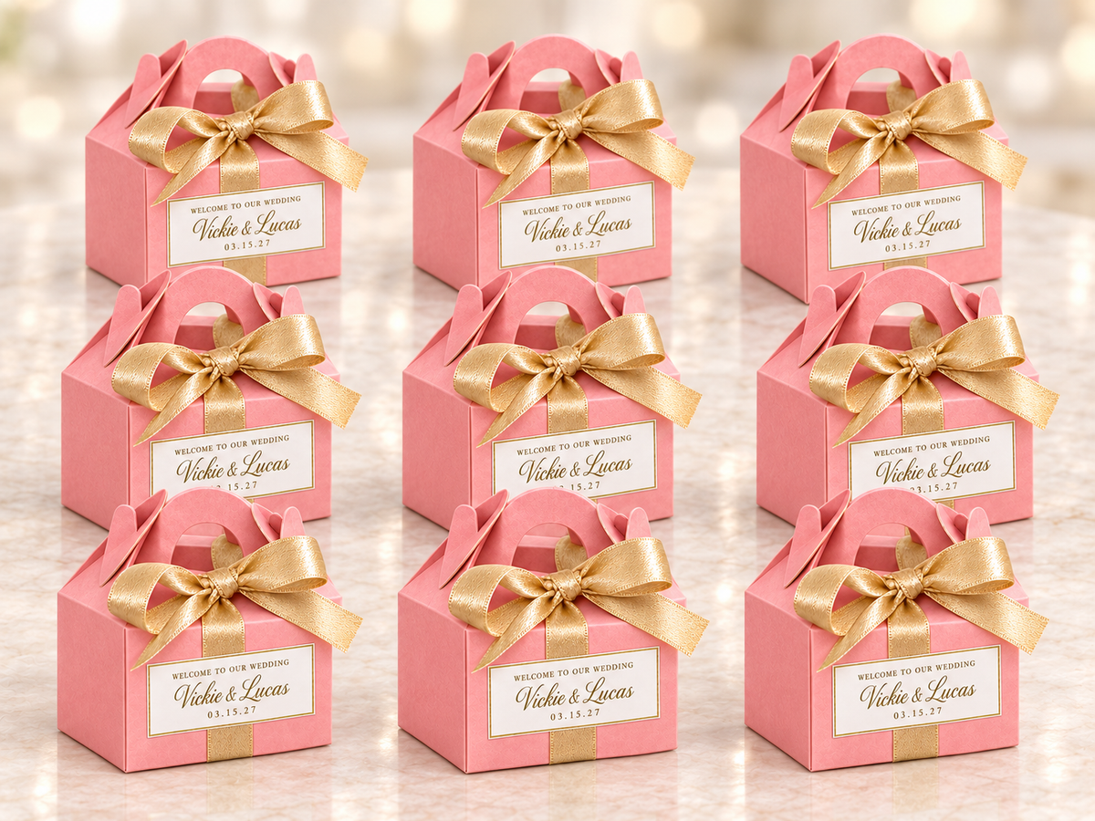 Personalized Pink and Gold Wedding Macaron Favor