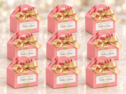 Personalized Pink and Gold Wedding Macaron Favor