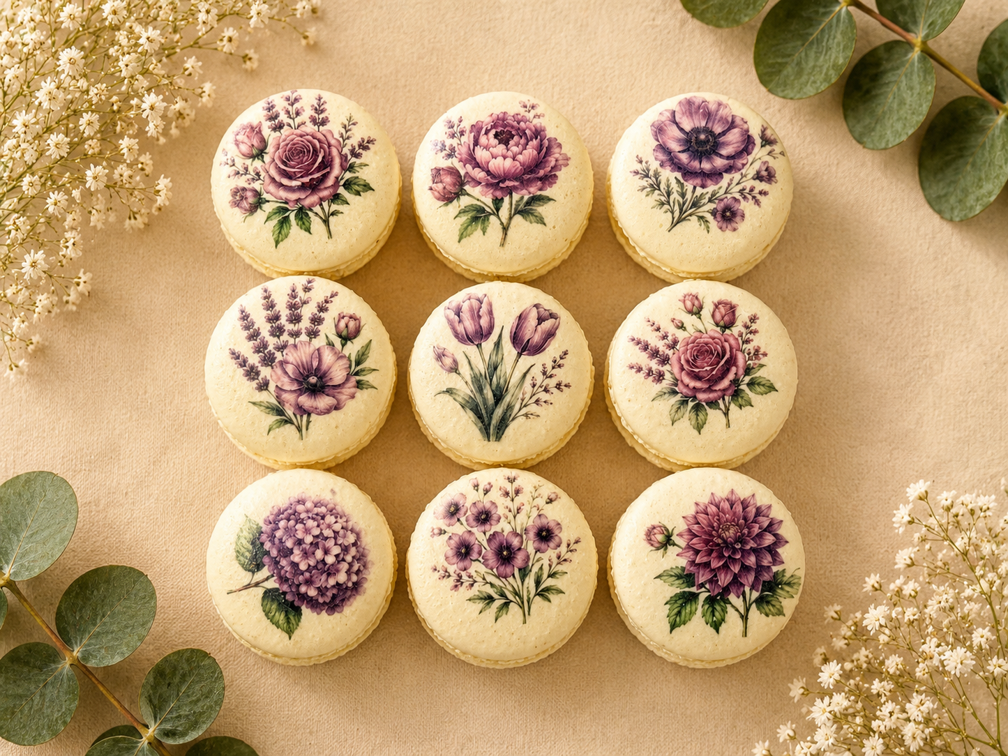 Purple Flower French Macaron Set