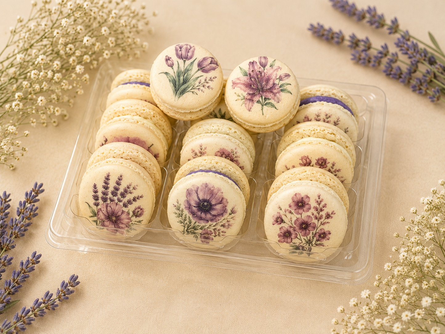 Purple Flower French Macaron Set