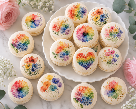 Rainbow Floral French Macaron Set