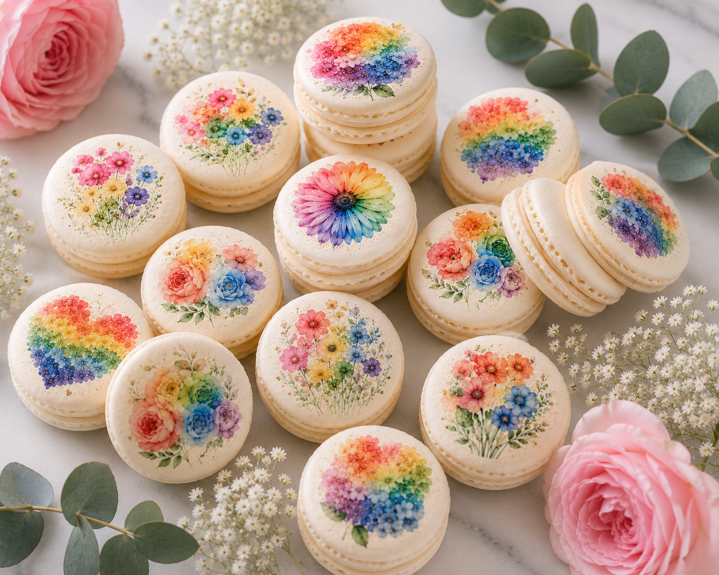 Rainbow Floral French Macaron Set