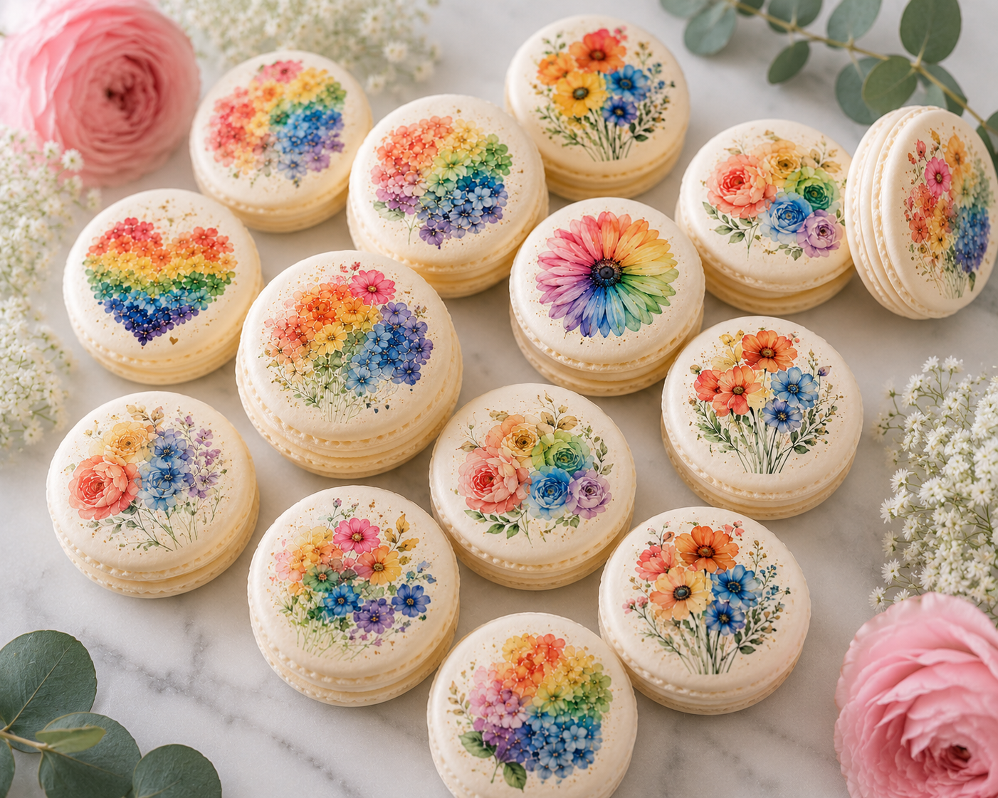 Rainbow Floral French Macaron Set