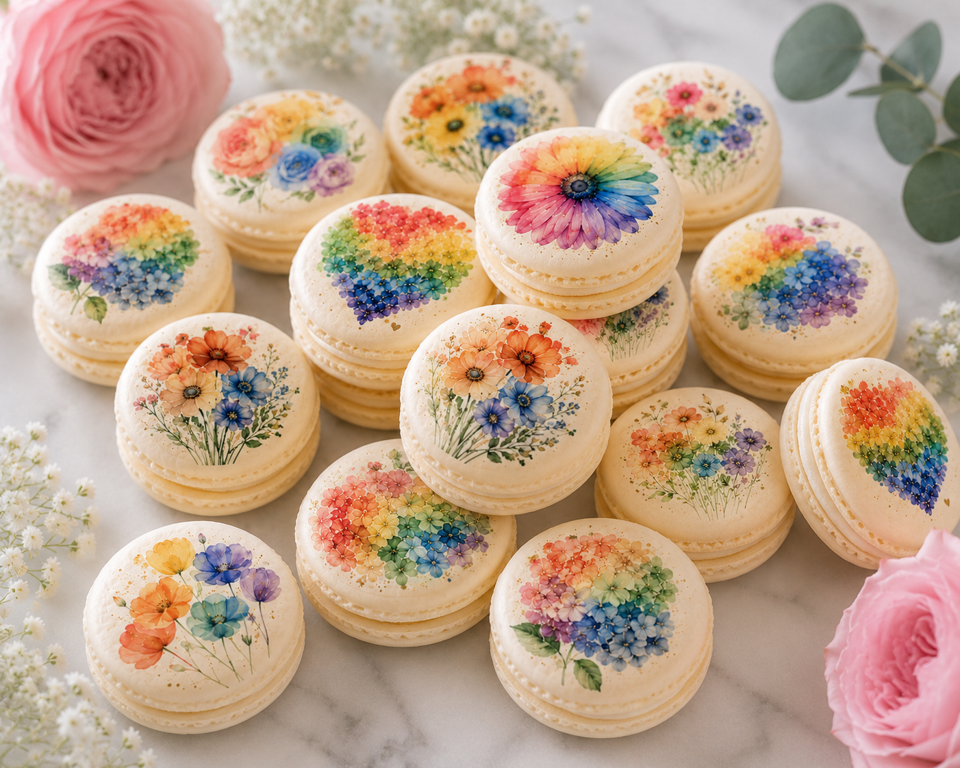 Rainbow Floral French Macaron Set