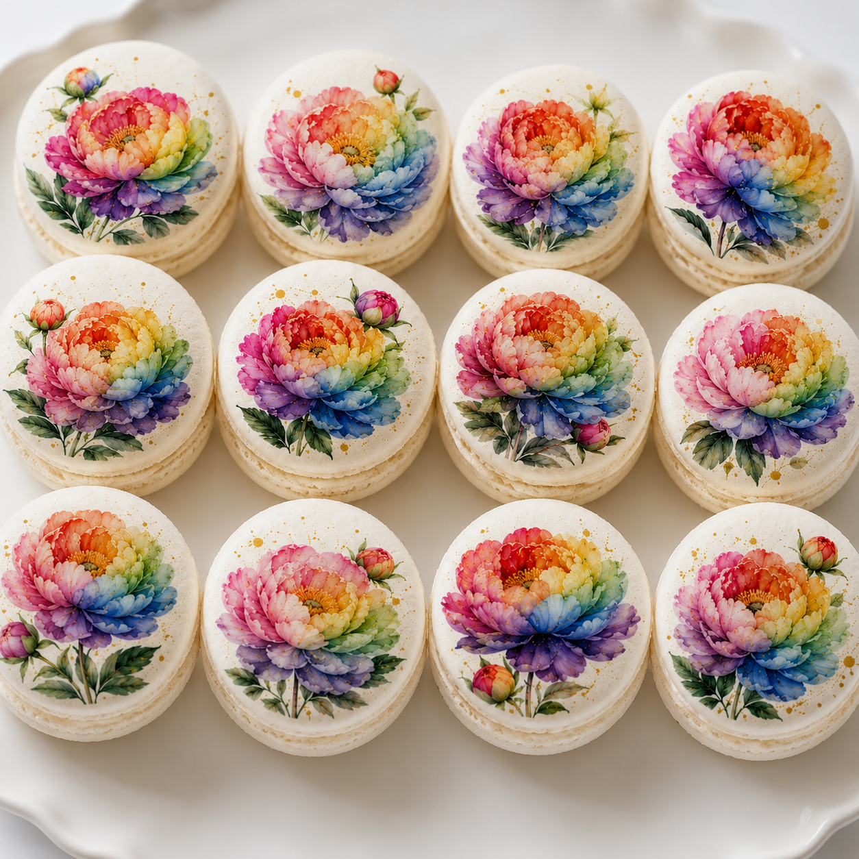 Rainbow Peonies French Macarons