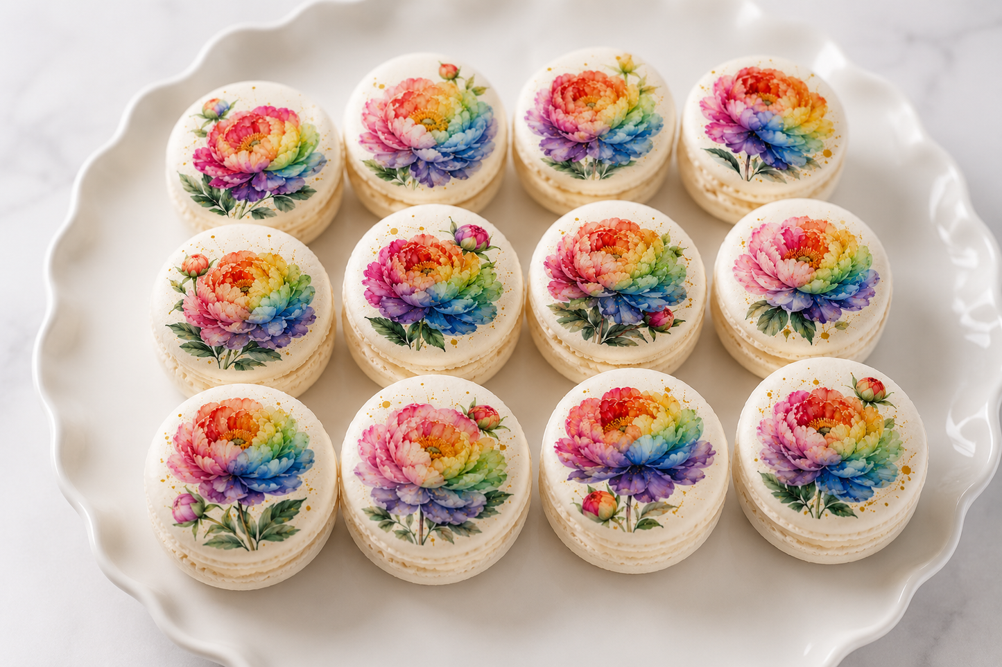 Rainbow Peonies French Macarons