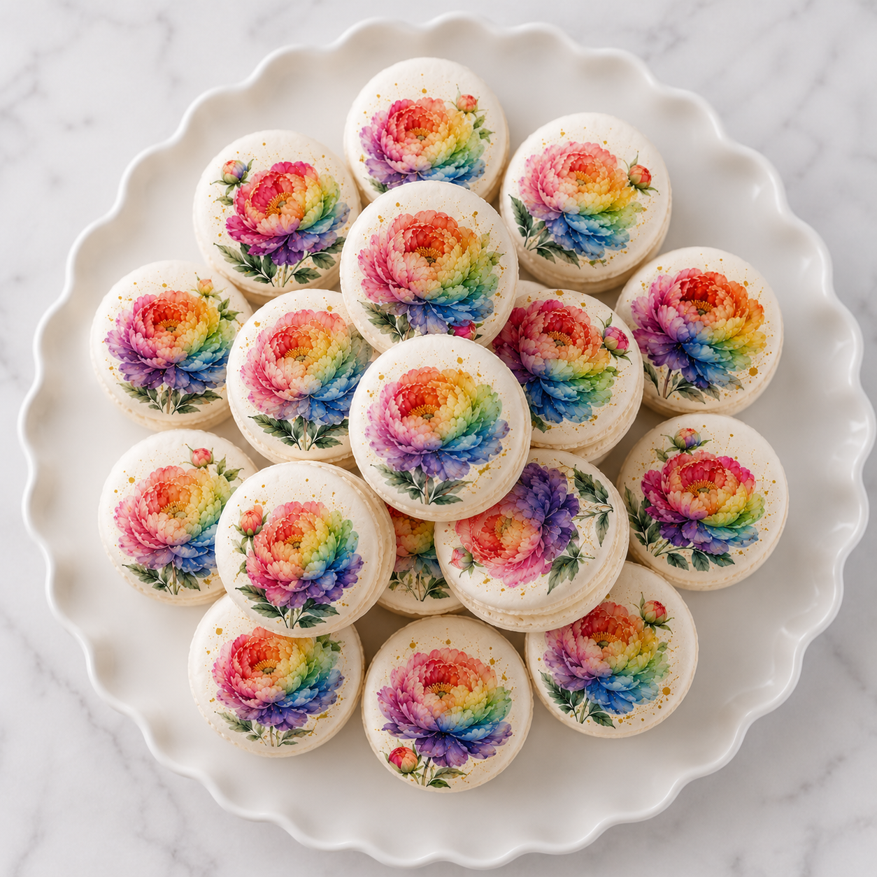 Rainbow Peonies French Macarons