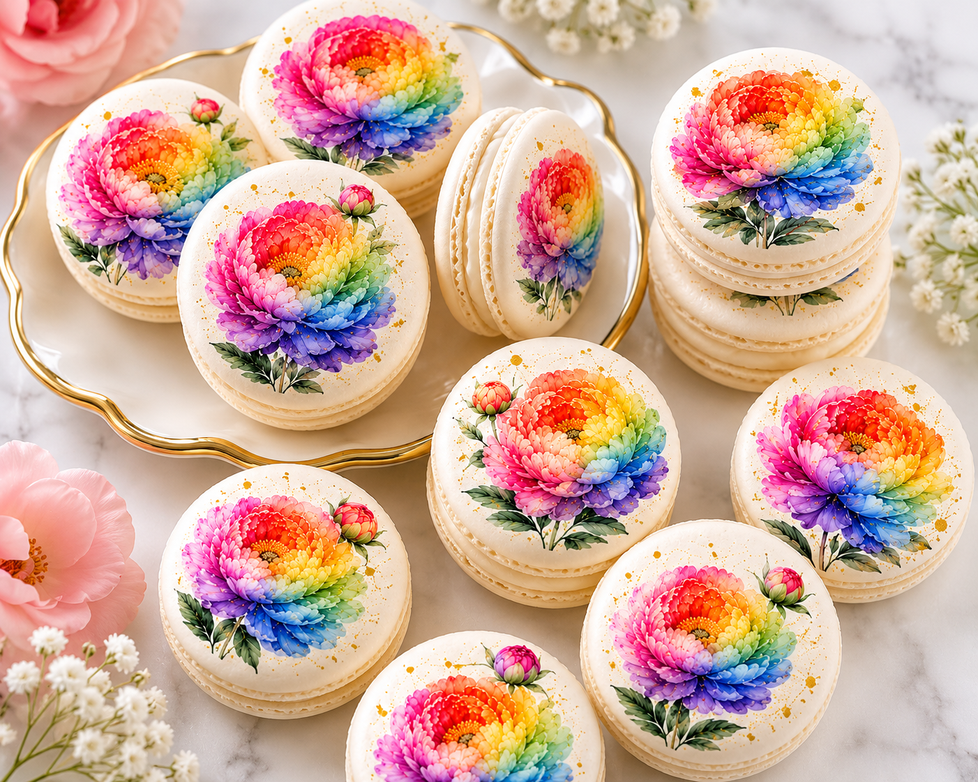 Rainbow Peonies French Macarons