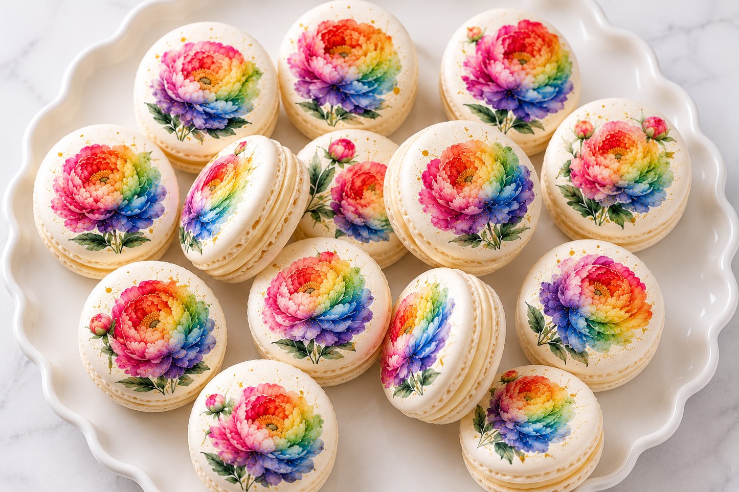 Rainbow Peonies French Macarons