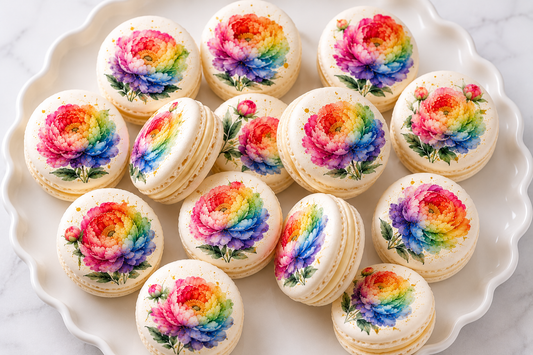 Rainbow Peonies French Macarons