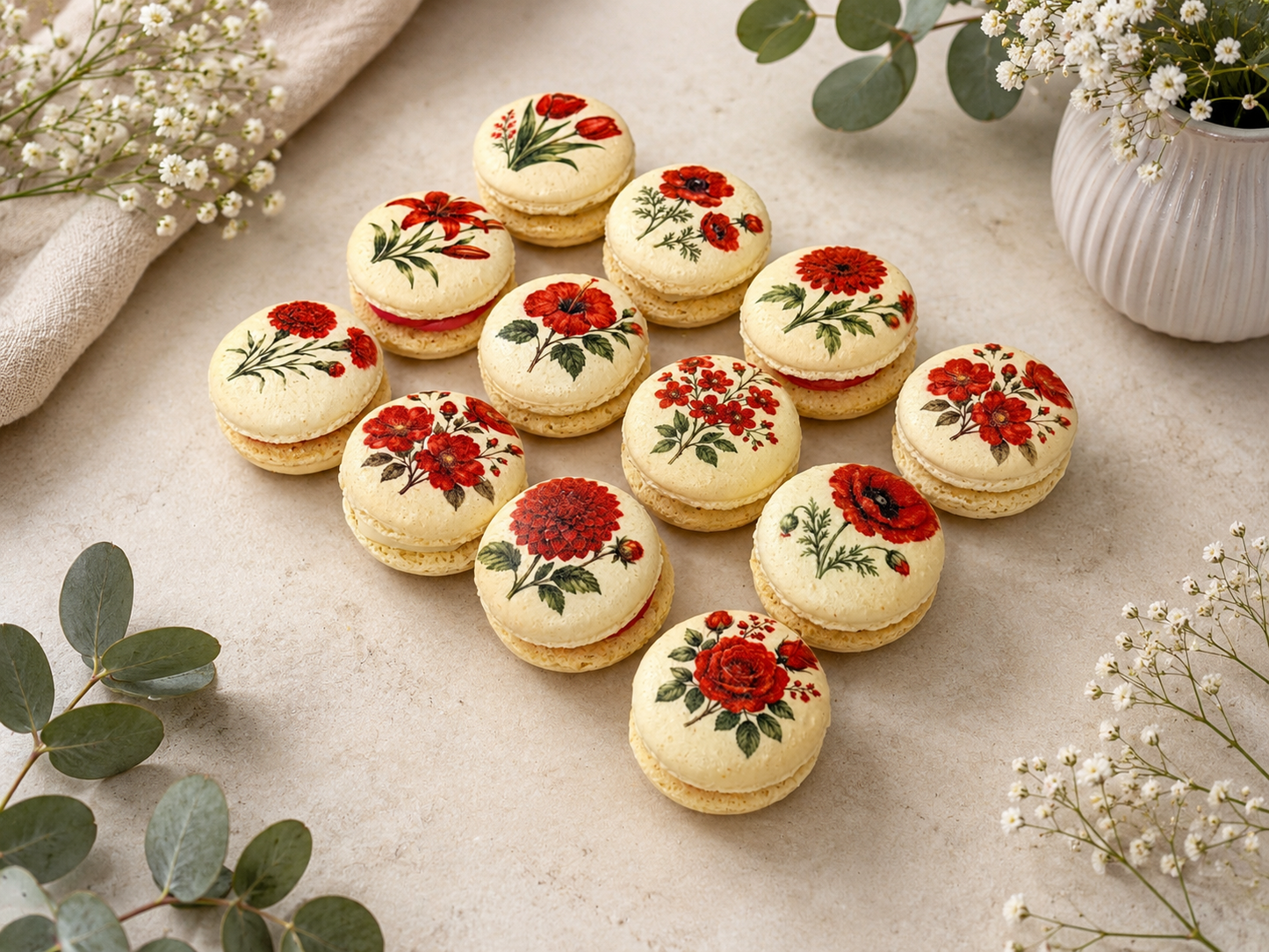 Red Flower French Macaron Set