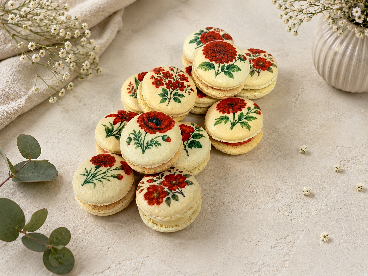 Red Flower French Macaron Set