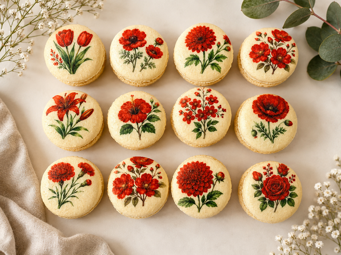 Red Flower French Macaron Set