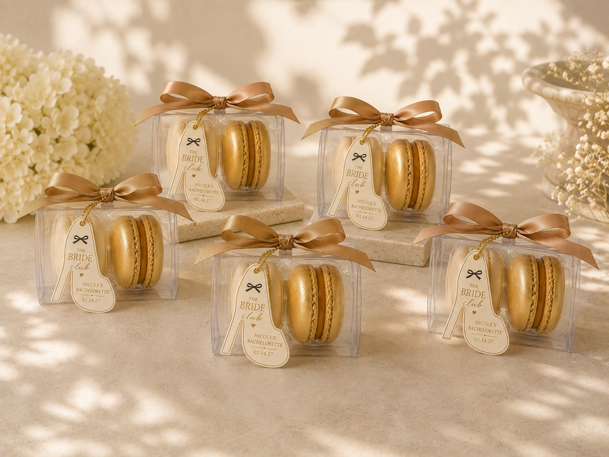 The Bride Club | Bachelorette Macaron Favors | Personalized 2 Pack French Macaron Favors