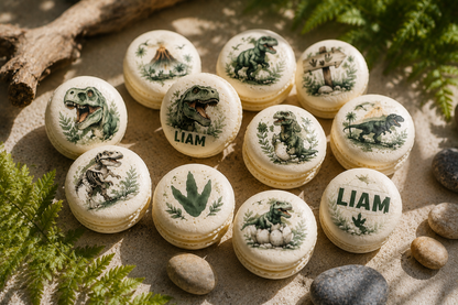 Tiny T-Rex Adventures – Personalized Dinosaur French Macarons