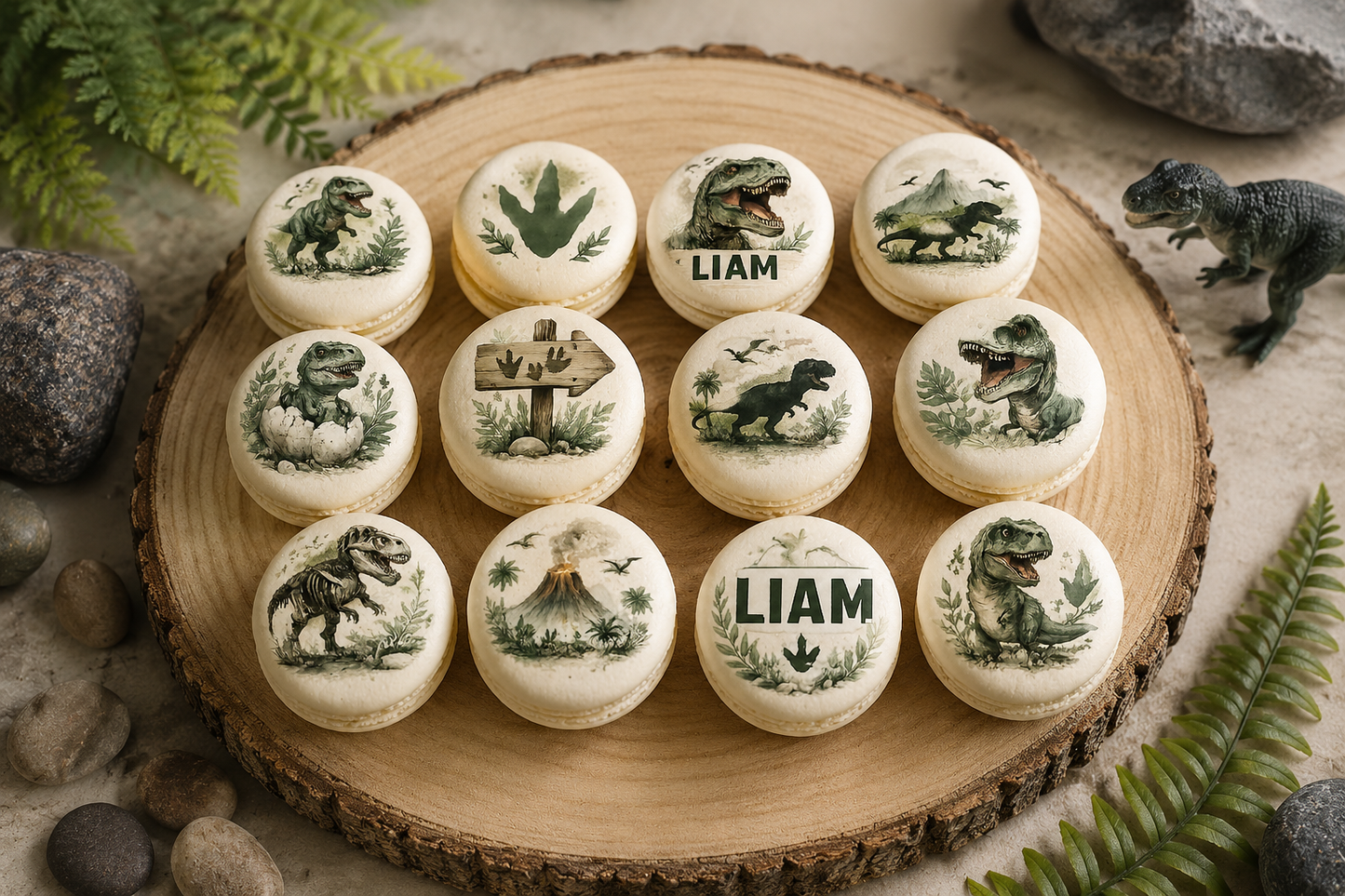 Tiny T-Rex Adventures – Personalized Dinosaur French Macarons