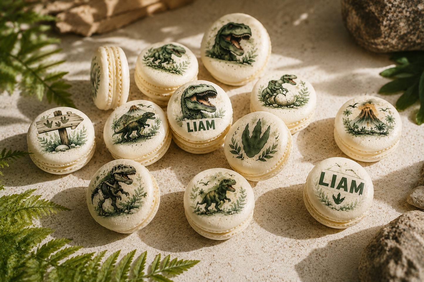 Tiny T-Rex Adventures – Personalized Dinosaur French Macarons