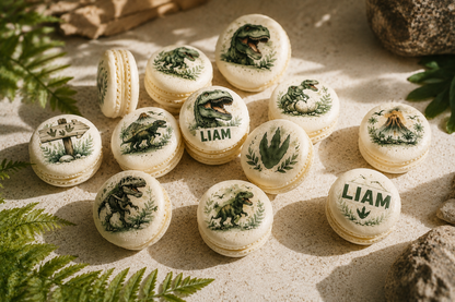 Tiny T-Rex Adventures – Personalized Dinosaur French Macarons