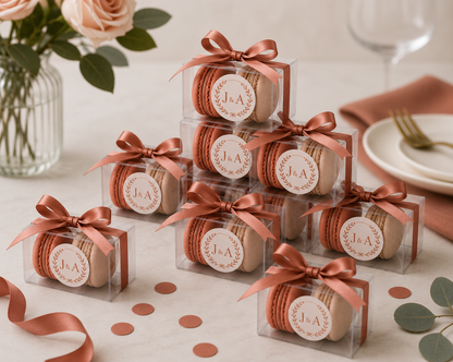 Terracotta Whisper | Personalized Wedding Macaron Favors