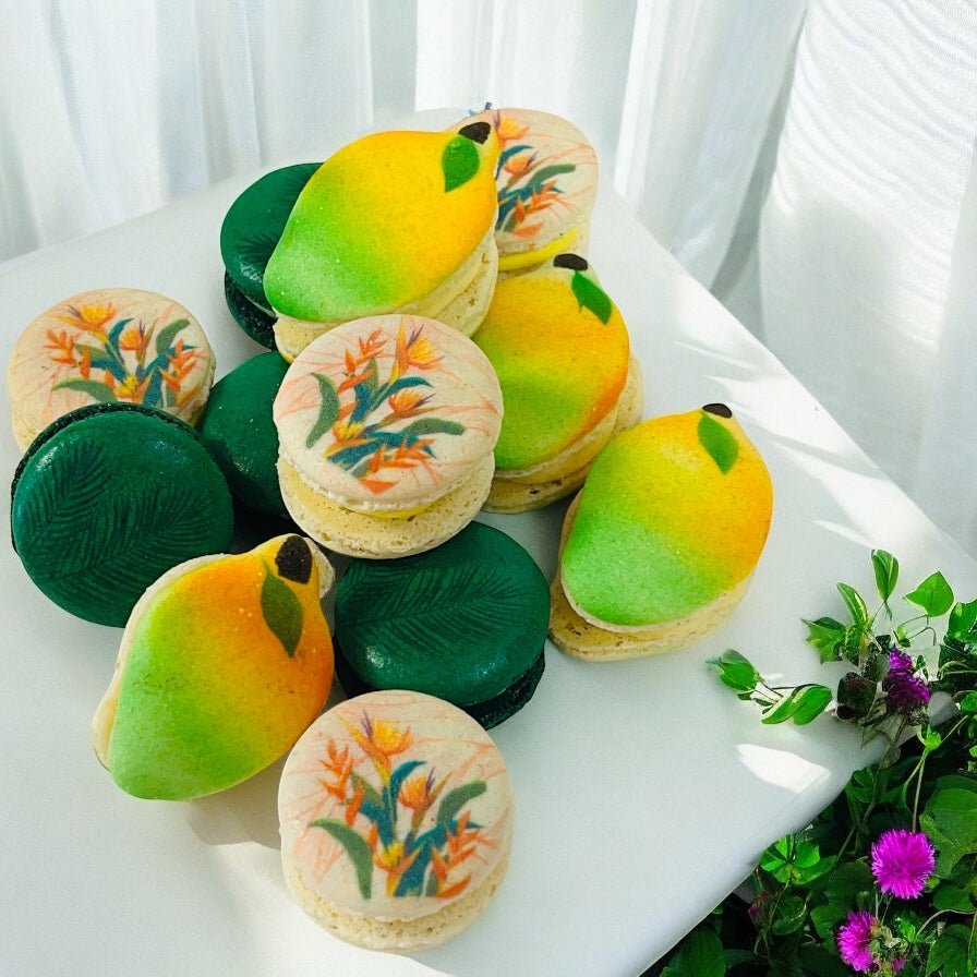 The Ultimate Mango Dessert Tower – Sweet & Stylish! - Macaron Tower Included - Macaron CentraleMango Cream Cheese | Coconut Passion Fruit | Tamarind Pineapple3 Tiers