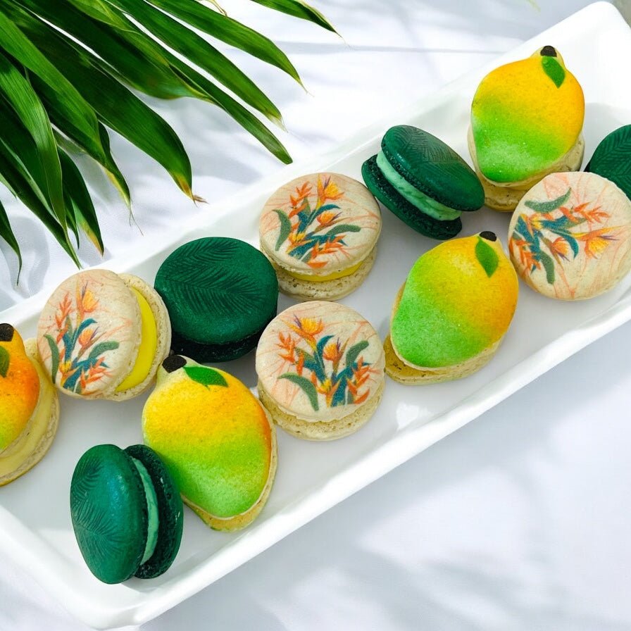 The Ultimate Mango Dessert Tower – Sweet & Stylish! - Macaron Tower Included - Macaron CentraleMango Cream Cheese | Coconut Passion Fruit | Tamarind Pineapple3 Tiers