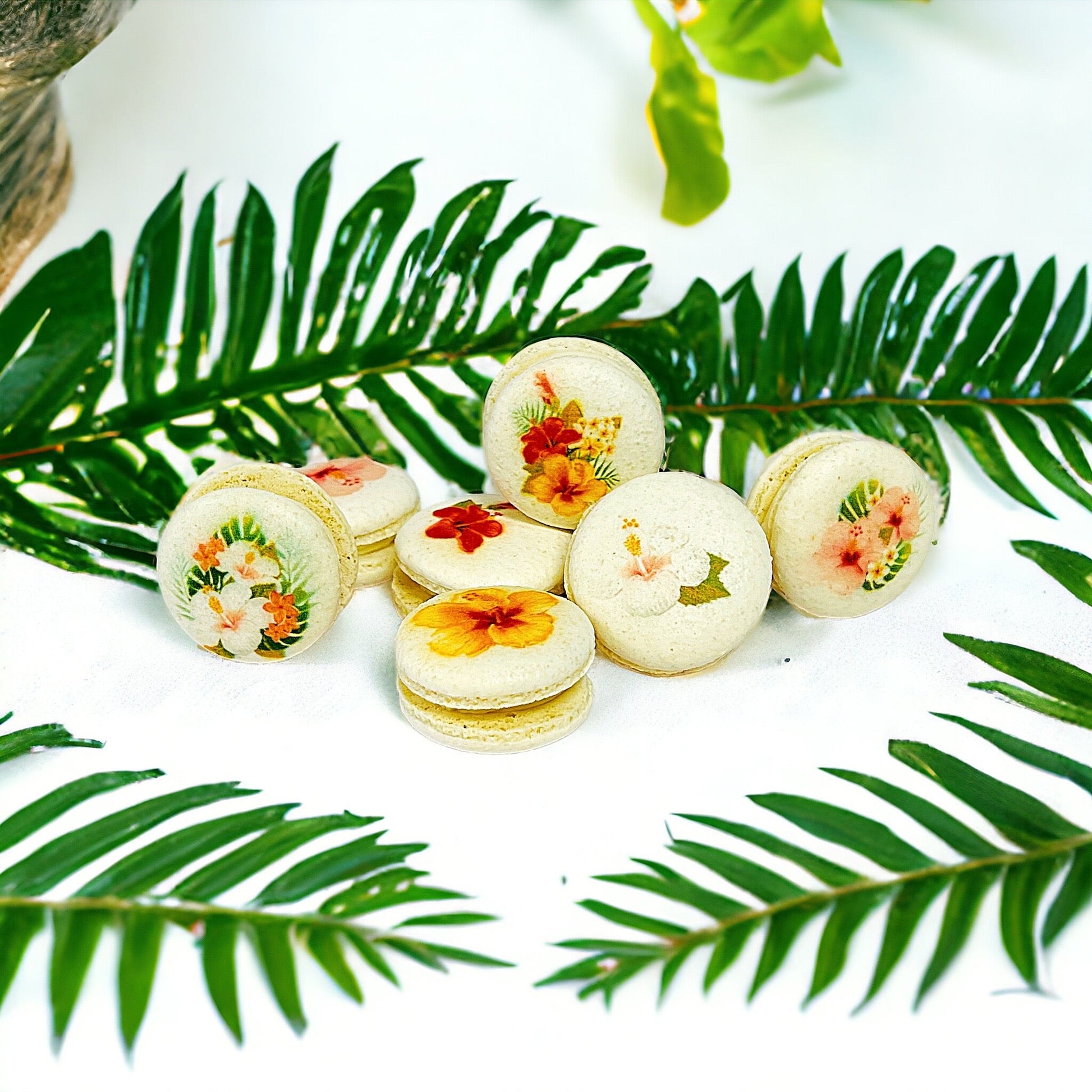 Tropical Flowers Vegan French Macarons | Available in 4, 12 & 24 Pack - Macaron Centrale4 Pack