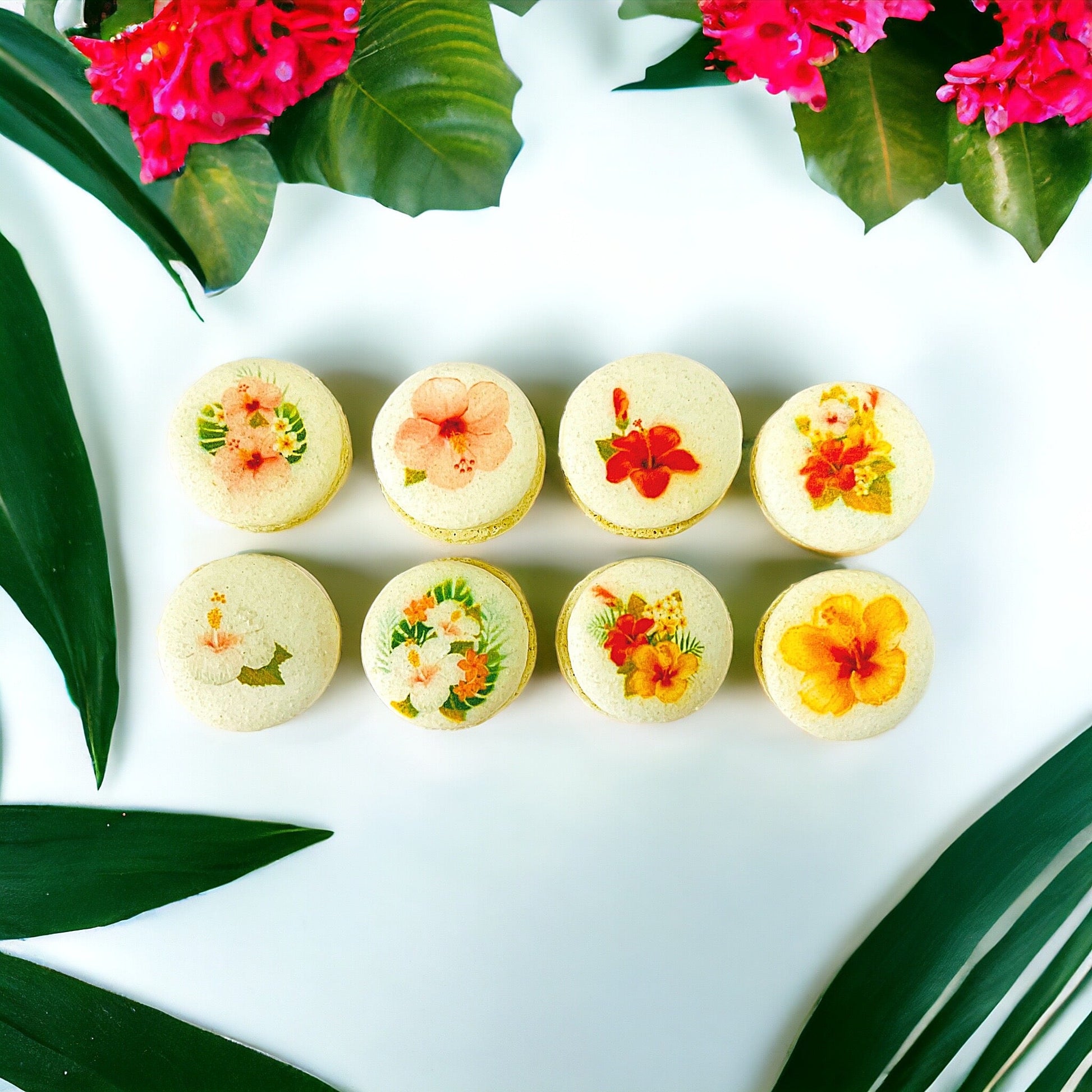 Tropical Flowers Vegan French Macarons | Available in 4, 12 & 24 Pack - Macaron Centrale4 Pack