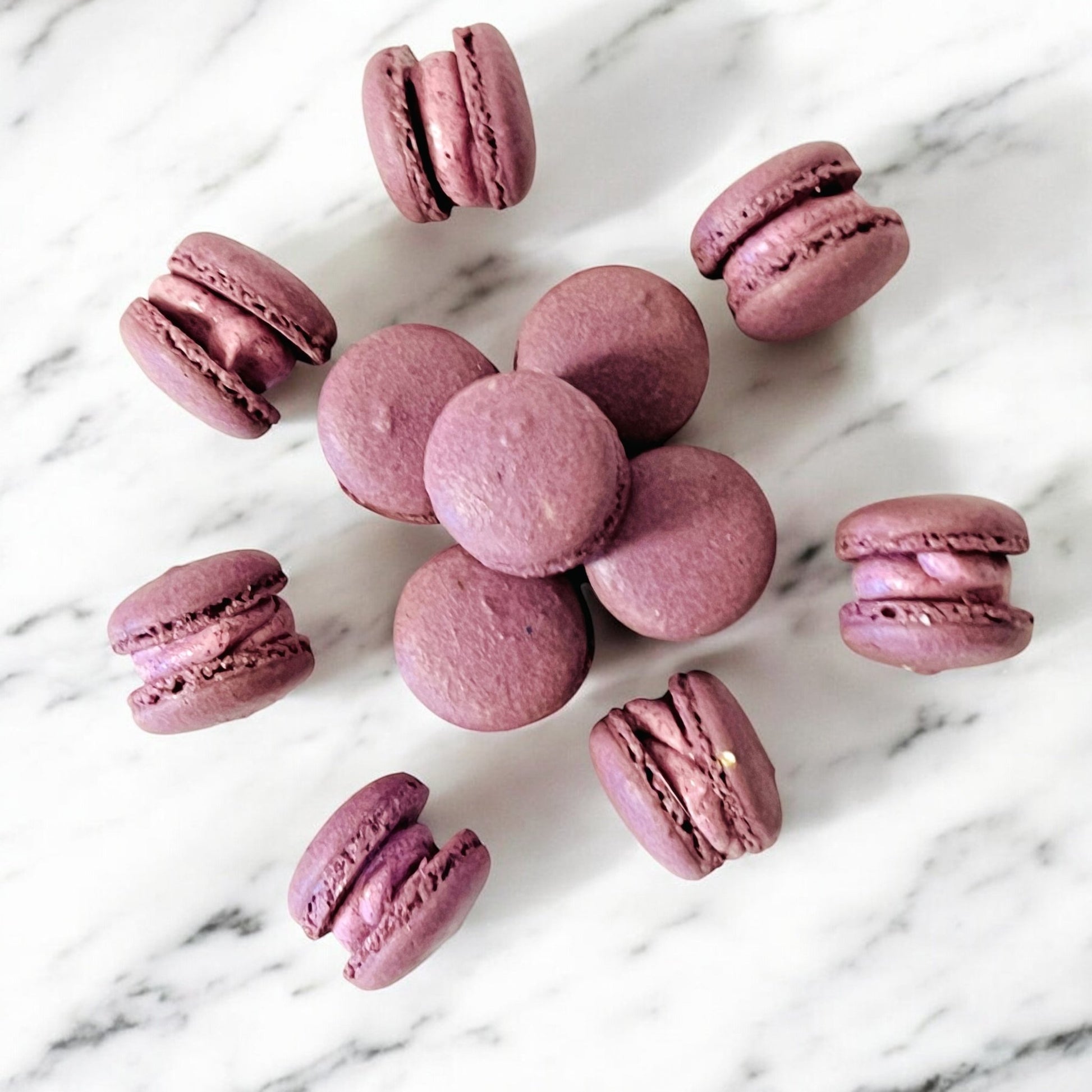 Ube Mini Macarons - Perfect for Decorating Cupcakes, Cakes, Ice Cream, and More! - Macaron Centrale16 Pack