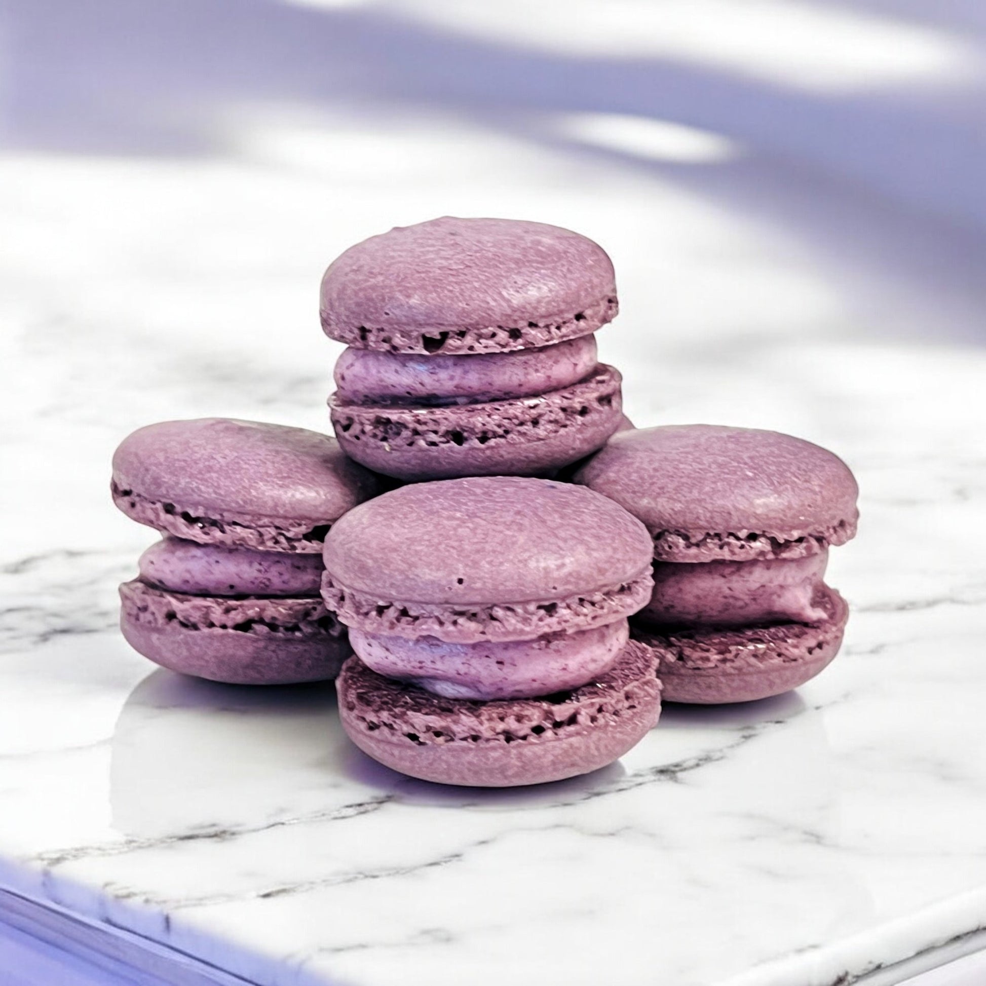Ube Mini Macarons - Perfect for Decorating Cupcakes, Cakes, Ice Cream, and More! - Macaron Centrale16 Pack