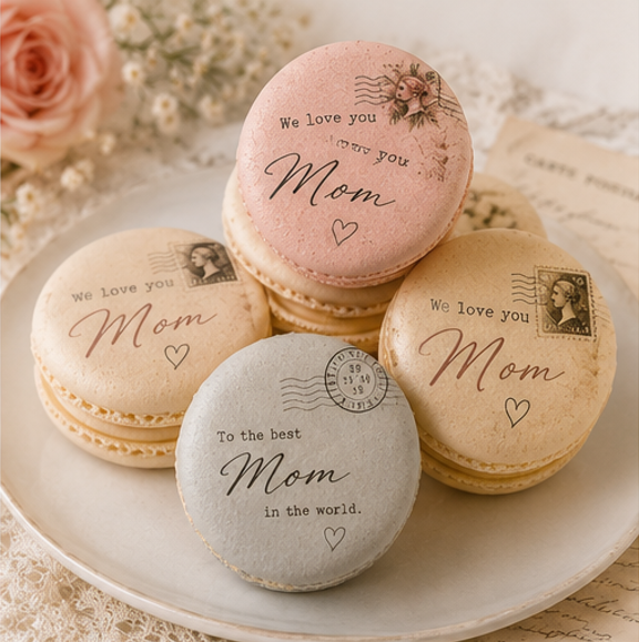 We Love You Mom Post Card Style French Macarons