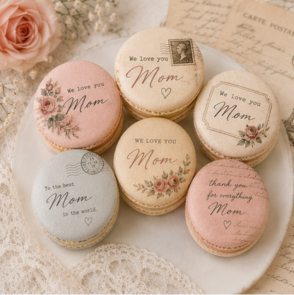 We Love You Mom Post Card Style French Macarons