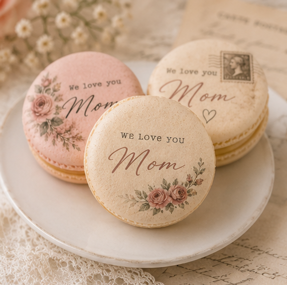 We Love You Mom Post Card Style French Macarons