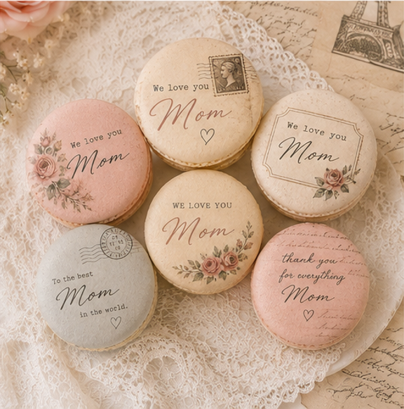 We Love You Mom Post Card Style French Macarons