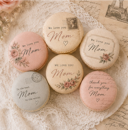 We Love You Mom Post Card Style French Macarons