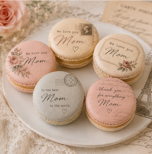 We Love You Mom Post Card Style French Macarons