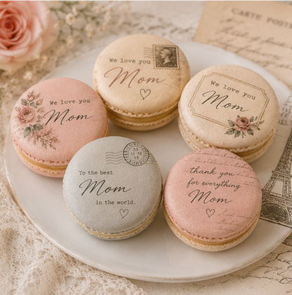We Love You Mom Post Card Style French Macarons