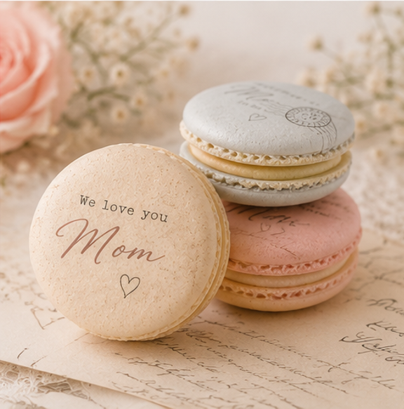 We Love You Mom Post Card Style French Macarons