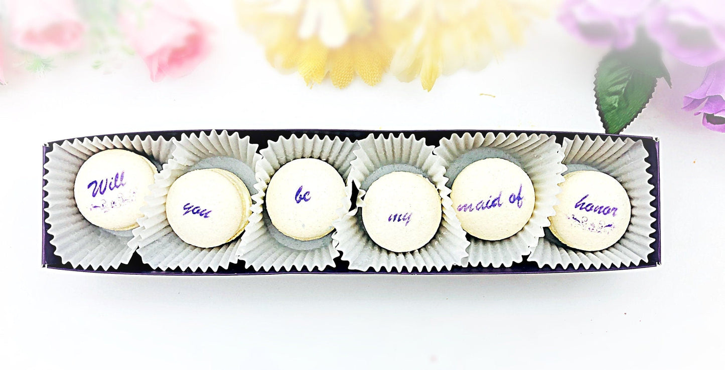 Will you be my maid of honor French Macaron Set (6 Pack) | Bridesmaid Proposal/ Gift - Macaron CentraleRed