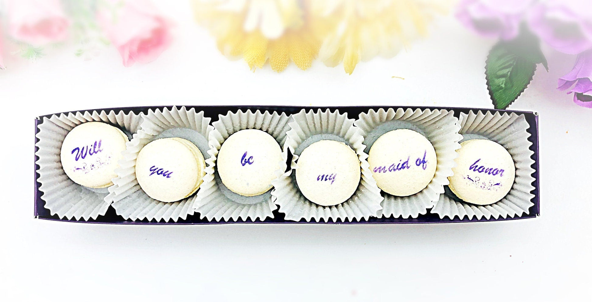 Will you be my maid of honor French Macaron Set (6 Pack) | Bridesmaid Proposal/ Gift - Macaron CentraleRed