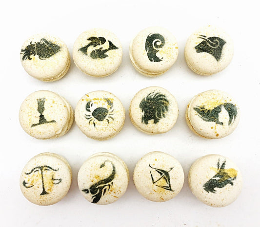 Zodiac French Macarons Set | 12 Macarons Decorated with Zodiac Signs - Macaron CentraleFull SetRed Airbrush