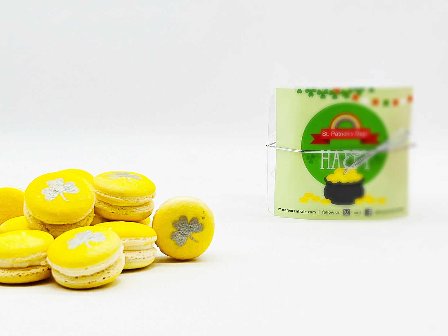 Silver Shamrock Banana Buttercream French Macaron Set | Perfect for upcoming St. Patrick's Day Celebration