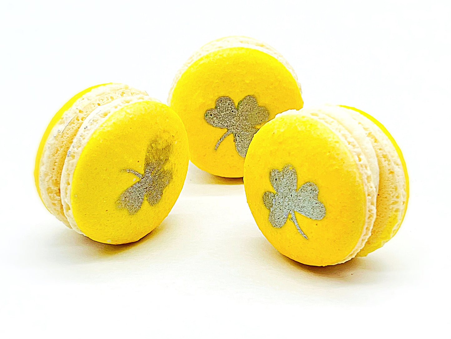 Silver Shamrock Banana Buttercream French Macaron Set | Perfect for upcoming St. Patrick's Day Celebration